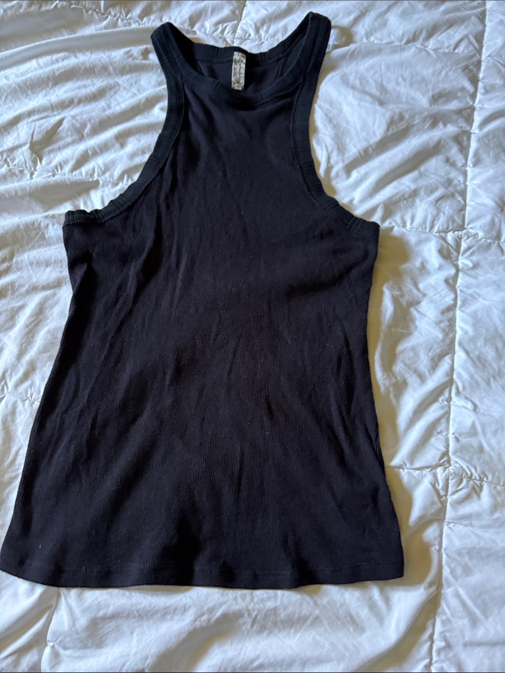 Free People Black Ribbed Racerback Tank Top